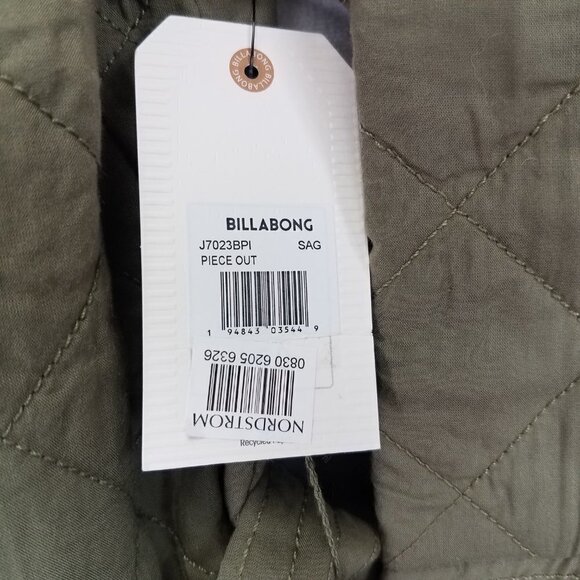 NEW Billabong Size L Piece Out quilted belted longline Jacket in Sage Green - Picture 5 of 13